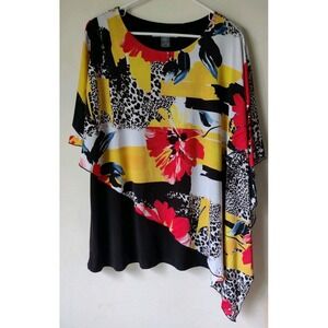 Nygard Women's Butterfly Floral Overlay Black Undershirt Short Sleeve Size Large